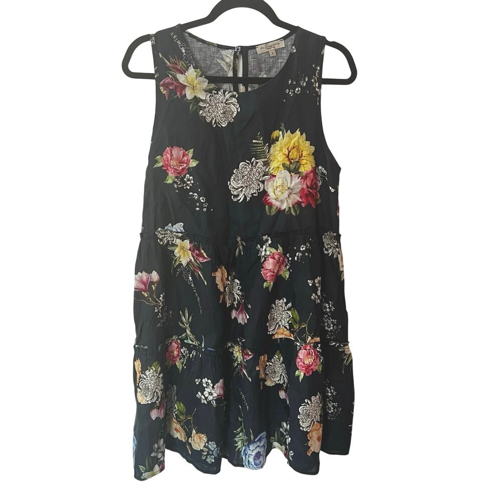Le Ragazze Women Linen Floral Sleeveless Dress SZ S